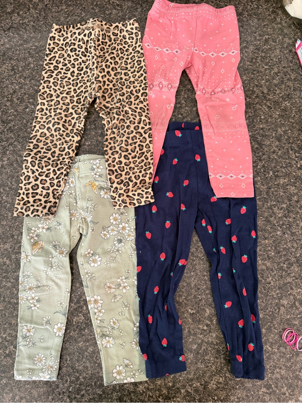 Kids Patterned Leggings Pack - Leopard, Pink, Floral & Navy Strawberry Bundle